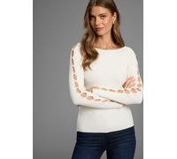 Strickpullover HECHTER PARIS, Damen, Gr. 46, beige (creme mélange), Strick, Obermaterial: 70% Viskose, 30% Polyamid, unifarben, figurbetont hüftlang, Rundhals, Pullover Strickpullover, mit Ärmelknöpfc