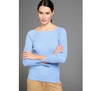 Strickpullover HECHTER PARIS, Damen, Gr. 46, blau, Rippstrick, Obermaterial: 70% Viskose, 30% Polyamid, unifarben, figurbetont hüftlang, Rundhals, Raglanärmel mit Schlitz, Pullover Strickpullover, mit