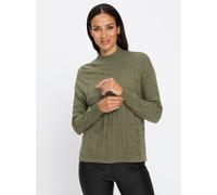 Strickpullover HEINE "Jacquard-Pullover", Damen, Gr. 40, grün (oliv), 50% Viskose, 25% Polyester, 25% Polyamid, unifarben, Pullover Strickpullover (40633238-40) oliv