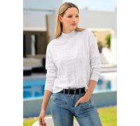 Strickpullover HEINE "Jacquard-Pullover", Damen, Gr. 44, beige (ecru), 50% Viskose, 25% Polyester, 25% Polyamid, unifarben, Pullover Strickpullover (46255125-44) ecru