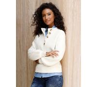 Strickpullover HEINE "Pullover", Damen, Gr. 34, weiß (ecru), 100% Baumwolle, unifarben, Pullover Strickpullover (10858141-34) ecru