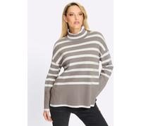 Strickpullover HEINE "Pullover", Damen, Gr. 36, braun (taupe, ecru, geringelt), 50% Viskose, 25% Polyester, 25% Polyamid, gemustert, gestreift, Pullover Strickpullover (94208149-36) taupe, ecru, gerin