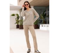 Strickpullover HEINE "Pullover", Damen, Gr. 38, beige (ecru, beige, meliert), 90% Polyester, 8% Wolle, 2% Elasthan, unifarben, Pullover Strickpullover (78725065-38) ecru, beige, meliert