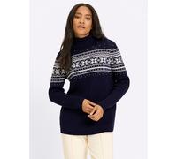 Strickpullover HEINE "Pullover", Damen, Gr. 38, blau (marine, ecru, gemustert), 100% Baumwolle, gemustert, mehrfarbig, Pullover Strickpullover (52068765-38) marine, ecru, gemustert