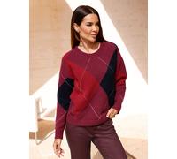 Strickpullover HEINE "Pullover", Damen, Gr. 38, bordeaux, marine, gemustert, 74% Polyester, 15% Polyamid, 6% Wolle, 3% Elasthan, 2% metallisierte Fasern, bedruckt, gemustert, mehrfarbig, Pullover Stri