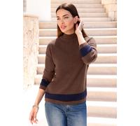Strickpullover HEINE "Pullover", Damen, Gr. 38, braun (schoko, marine), 62% Polyacryl, 27% Polyamid, 8% Wolle, 3% Elasthan, gemustert, mehrfarbig, Pullover Strickpullover (91811352-38) schoko, marine