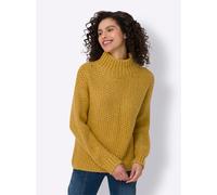 Strickpullover HEINE "Pullover", Damen, Gr. 38, gelb (ocker, meliert), 57% Polyacryl, 22% Polyester, 11% Wolle, 10% Viskose, unifarben, Pullover Strickpullover (91062434-38) ocker, meliert