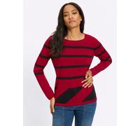 Strickpullover HEINE "Pullover", Damen, Gr. 38, rot (rot, schwarz, gemustert), 50% Baumwolle, 50% Polyacryl, gemustert, gestreift, Pullover Strickpullover (54570269-38) rot, schwarz, gemustert