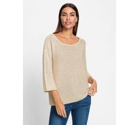 Strickpullover HEINE "Pullover", Damen, Gr. 40/42, beige (elfenbein), 47% Baumwolle, 28% Leinen, 20% Polyester, 5% metallisierte Fasern, unifarben, Pullover Strickpullover (64779665-40) elfenbein