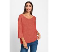 Strickpullover HEINE "Pullover", Damen, Gr. 40/42, orange (terra), 47% Baumwolle, 28% Leinen, 20% Polyester, 5% metallisierte Fasern, unifarben, Pullover Strickpullover (31371918-40) terra