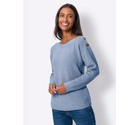 Strickpullover HEINE "Pullover", Damen, Gr. 42, blau (bleu, meliert), 50% Viskose, 28% Polyester, 22% Polyamid, unifarben, Pullover Strickpullover (93110555-42) bleu, meliert