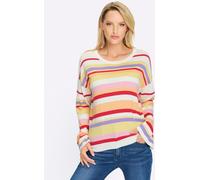 Strickpullover HEINE "Pullover", Damen, Gr. 42, ecru, zitrone, geringelt, 50% Baumwolle, 50% Polyacryl, gemustert, gestreift, mehrfarbig, Pullover Strickpullover (40527520-42) ecru, zitrone, geringelt