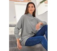 Strickpullover HEINE "Pullover", Damen, Gr. 42, grau (grau, meliert), 100% Baumwolle, unifarben, Pullover Strickpullover (68614931-42) grau, meliert