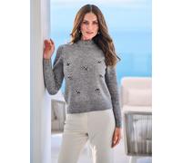 Strickpullover HEINE "Pullover", Damen, Gr. 42, grau (grau, meliert), 55% Polyacryl, 36% Polyester, 5% Wolle, 4% Elasthan, unifarben, Pullover Strickpullover (41774667-42) grau, meliert