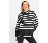 Strickpullover HEINE "Pullover", Damen, Gr. 44, schwarz (schwarz, ecru, geringelt), 50% Viskose, 25% Polyester, 25% Polyamid, gemustert, gestreift, Pullover Strickpullover (44475828-44) schwarz, ecru,