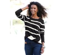 Strickpullover HEINE "Pullover", Damen, Gr. 44, schwarz-weiß (schwarz, ecru, gemustert), 50% Baumwolle, 50% Polyacryl, gemustert, gestreift, Pullover Strickpullover (32778134-44) schwarz, ecru, gemust
