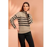 Strickpullover HEINE "Pullover", Damen, Gr. 48, beige, schwarz, gestreift, 50% Viskose, 28% Polyester, 22% Polyamid, gemustert, gestreift, mehrfarbig, Pullover Strickpullover (71226213-48) beige, schw