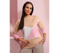 Strickpullover HEINE "Pullover", Damen, Gr. 48, rosa (beige, rosé, gemustert), 50% Viskose, 28% Polyester, 22% Polyamid, gemustert, mehrfarbig, Pullover Strickpullover (79450458-48) beige, rosé, gemus
