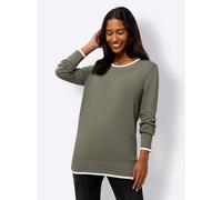 Strickpullover HEINE "Pullover", Damen, Gr. 50, grün (khaki), 70% Viskose, 30% Polyamid, unifarben, Pullover Strickpullover (72844611-50) khaki