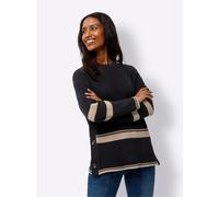 Strickpullover HEINE "Pullover", Damen, Gr. 50, schwarz, 100% Baumwolle, gemustert, gestreift, mehrfarbig, Pullover Strickpullover (98860309-50) schwarz