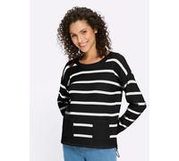 Strickpullover HEINE "Pullover", Damen, Gr. 50, schwarz, ecru, gestreift, 100% Baumwolle, gemustert, gestreift, mehrfarbig, Pullover Strickpullover (36247208-50) schwarz, ecru, gestreift