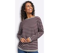Strickpullover HEINE "Ringel-Pullover", Damen, Gr. 34, lila (steingrau, burgund, geringelt), 100% Baumwolle, gemustert, gestreift, Pullover Strickpullover (48301061-34) steingrau, burgund, geringelt