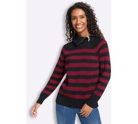 Strickpullover HEINE "Ringel-Pullover", Damen, Gr. 38, rot (schwarz, kirsche, geringelt), 50% Baumwolle, 50% Polyacryl, gemustert, gestreift, Pullover Strickpullover (45194140-38) schwarz, kirsche, ge