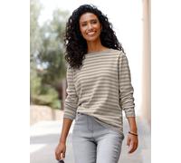 Strickpullover HEINE "Ringel-Pullover", Damen, Gr. 44, beige (steingrau, sand, geringelt), 100% Baumwolle, gemustert, gestreift, Pullover Strickpullover (74445103-44) steingrau, sand, geringelt
