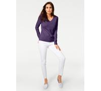 Strickpullover HEINE "V-Pullover", Damen, Gr. 36, lila (pflaume), 100% Baumwolle, unifarben, Pullover Strickpullover (72198830-36) pflaume