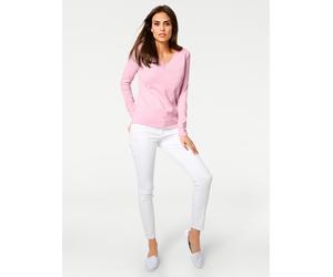 Strickpullover HEINE "V-Pullover", Damen, Gr. 36, rosa (rosé), 100% Baumwolle, unifarben, Pullover Strickpullover (83518600-36) rosé