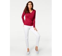 Strickpullover HEINE "V-Pullover", Damen, Gr. 36, rot, 100% Baumwolle, unifarben, Pullover Strickpullover (72748806-36) rot