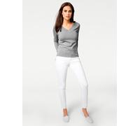 Strickpullover HEINE "V-Pullover", Damen, Gr. 38, grau (grau, melange), 100% Baumwolle, unifarben, Pullover Strickpullover (43937652-38) grau, melange