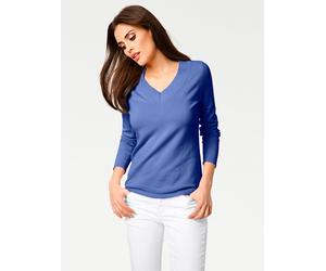Strickpullover HEINE "V-Pullover", Damen, Gr. 40, blau (royalblau), 100% Baumwolle, unifarben, Pullover Strickpullover (35887848-40) royalblau