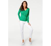 Strickpullover HEINE "V-Pullover", Damen, Gr. 42, grün, 100% Baumwolle, unifarben, Pullover Strickpullover (99757959-42) grün