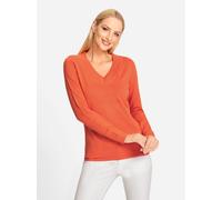 Strickpullover HEINE "V-Pullover", Damen, Gr. 42, orange, 100% Baumwolle, unifarben, Pullover Strickpullover (33973715-42) orange