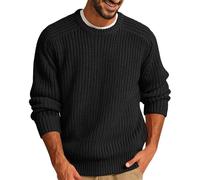 Strickpullover Herren Mit Rundhalsausschnitt, Pullover Für Herren Baumwolle, Sweater Grobstrick Pulli Langärmliger Stricktroyer Baumwollmischung Fleecepullover Warm Sweatshirt Feinstrickpullover