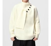 Strickpullover Herren Polyester Dick Winter Casual Style(White L) | Abnehmbarer Schal-Kragen, warm gefüttert, casual für Style, schwarze weiße rote graue Farben, M bis 2XL