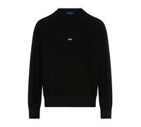Strickpullover HUGO, Herren, Gr. M, schwarz (schwarz001), Strick, Obermaterial: 100% Baumwolle, relaxed fit normal, Rundhals, Bündchen, Pullover Strickpullover, Relaxed Fit, Rundhalsausschnitt, softe