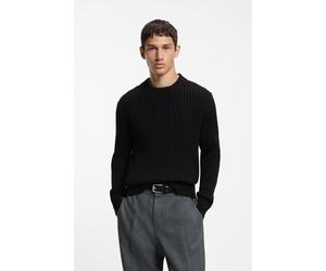 Strickpullover HUGO "Sribban", Herren, Gr. L, schwarz001, Rippstrick, Obermaterial: 100% Baumwolle, unifarben, relaxed fit normal, Rundhals, Pullover Strickpullover, aus Baumwolle, Relaxed Fit (655719