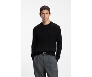 Strickpullover HUGO "Sribban", Herren, Gr. XL, schwarz (schwarz001), Rippstrick, Obermaterial: 100% Baumwolle, unifarben, relaxed fit normal, Rundhals, Pullover Strickpullover, aus Baumwolle, Relaxed