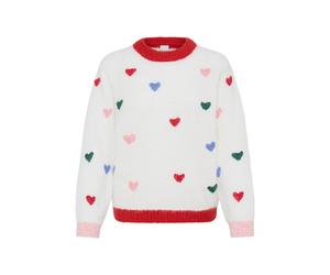 Strickpullover ICHI "Langarm IHBELABLUE", Damen, Gr. L, weiß (cloud dancer w hearts), Obermaterial: 77% Polyester PES. 12% Nylon NY. 9% Wolle mw. 2% Elasthan EL., Pullover Strickpullover (22386653-L)