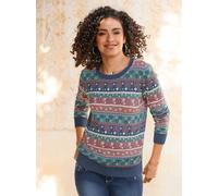 Strickpullover INSPIRATIONEN "Jacquard-Pullover", Damen, Gr. 52, bunt (rauchblau, rosenholz), 50% Baumwolle, 50% Polyacryl, gemustert, mehrfarbig, Pullover Strickpullover (26566417-52) rauchblau, rose