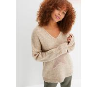 Strickpullover INSPIRATIONEN "Pullover", Damen, Gr. 36, beige (beige, ecru, meliert), 97% Polyacryl, 2% metallisierte Fasern, 1% Polyester, gemustert, Pullover Strickpullover (43744906-36) beige, ecru