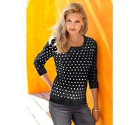 Strickpullover INSPIRATIONEN "Pullover", Damen, Gr. 50, schwarz-weiß (schwarz, weiß, getupft), 100% Polyacryl, gemustert, gepunktet, mehrfarbig, figurumspielend, Pullover Strickpullover (87170166-50)