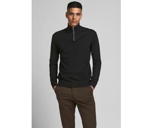 Strickpullover JACK & JONES "EMIL KNIT HALF ZIP", Herren, Gr. XXL, schwarz, Feinstrick, Obermaterial: 60% Baumwolle, 20% Nylon, 20% Viskose, schmal hüftlang, Rundhals, Pullover Strickpullover, mit kur