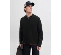 Strickpullover JACK & JONES "JCOCOVER KNIT SPLIT NECK POLO", Herren, Gr. XS, schwarz, Strick, Obermaterial: 60% Polyester, 40% Baumwolle, unifarben, relaxed fit normal, Pullover Strickpullover (424532