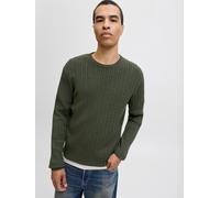 Strickpullover JACK & JONES "JJEEMIL KNIT CABLE CREW NECK NOOS", Damen, Gr. M, bunt (duffel bag), Strick, Obermaterial: 60% Baumwolle, 20% Nylon, 20% Viskose, unifarben, regular fit hüftlang, Rundhals