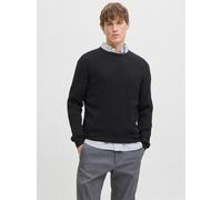 Strickpullover JACK & JONES "JJEEMIL KNIT CABLE CREW NECK NOOS", Herren, Gr. S, schwarz, Strick, Obermaterial: 60% Baumwolle, 20% Nylon, 20% Viskose, unifarben, regular fit hüftlang, Rundhals, Bündche