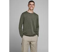 Strickpullover JACK & JONES "JJELEO KNIT CREW NECK NOOS", Herren, Gr. L, grün (dusty olive), Strick, Obermaterial: 100% Baumwolle, unifarben, regular fit taillenbedeckt, Rundhals, Bündchen, Pullover S