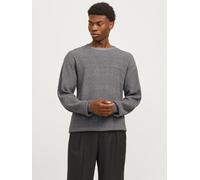 Strickpullover JACK & JONES "JJWALTER KNIT RELAXED CREW NECK", Herren, Gr. M, grau (castlerock detail:with weiß), Strick, Obermaterial: 50% Baumwolle, 50% Polyester, meliert, relaxed fit, Rundhals, Pu